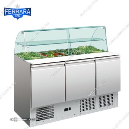 Salátahűtő 3 ajtós üveg felépítménnyel 400 liter Ferrara-Cool
